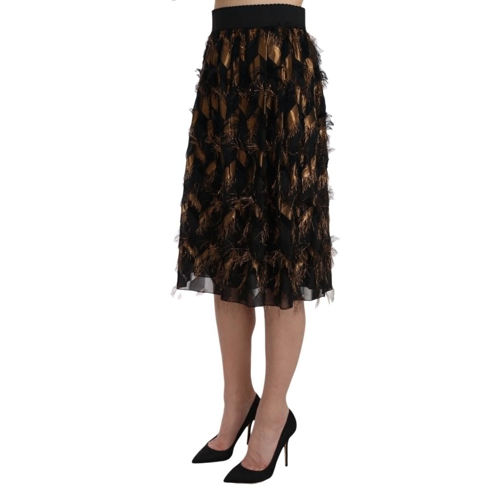 Dolce & Gabbana Eleganter Rock mit hoher Taille aus schwarzer Seidenmischung in Gold