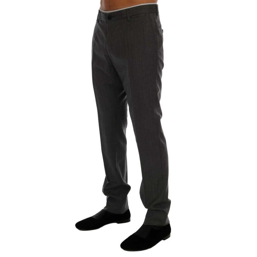 Dolce & Gabbana Elegante Graue Gestreifte Hose aus Wolle Formal