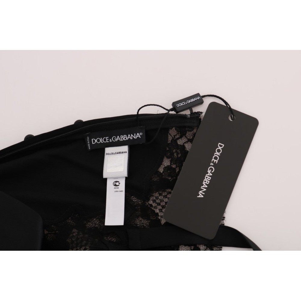 Dolce & Gabbana Schwarzer Spitzenmorgenmantel aus Seidenmischung