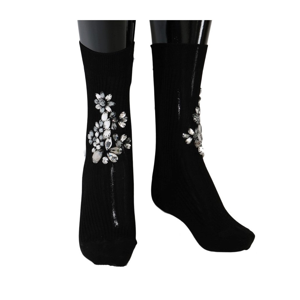 Dolce & Gabbana Schwarze Strickstrümpfe mit Kristallverzierung