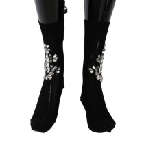 Dolce & Gabbana Schwarze Strickstrümpfe mit Kristallverzierung