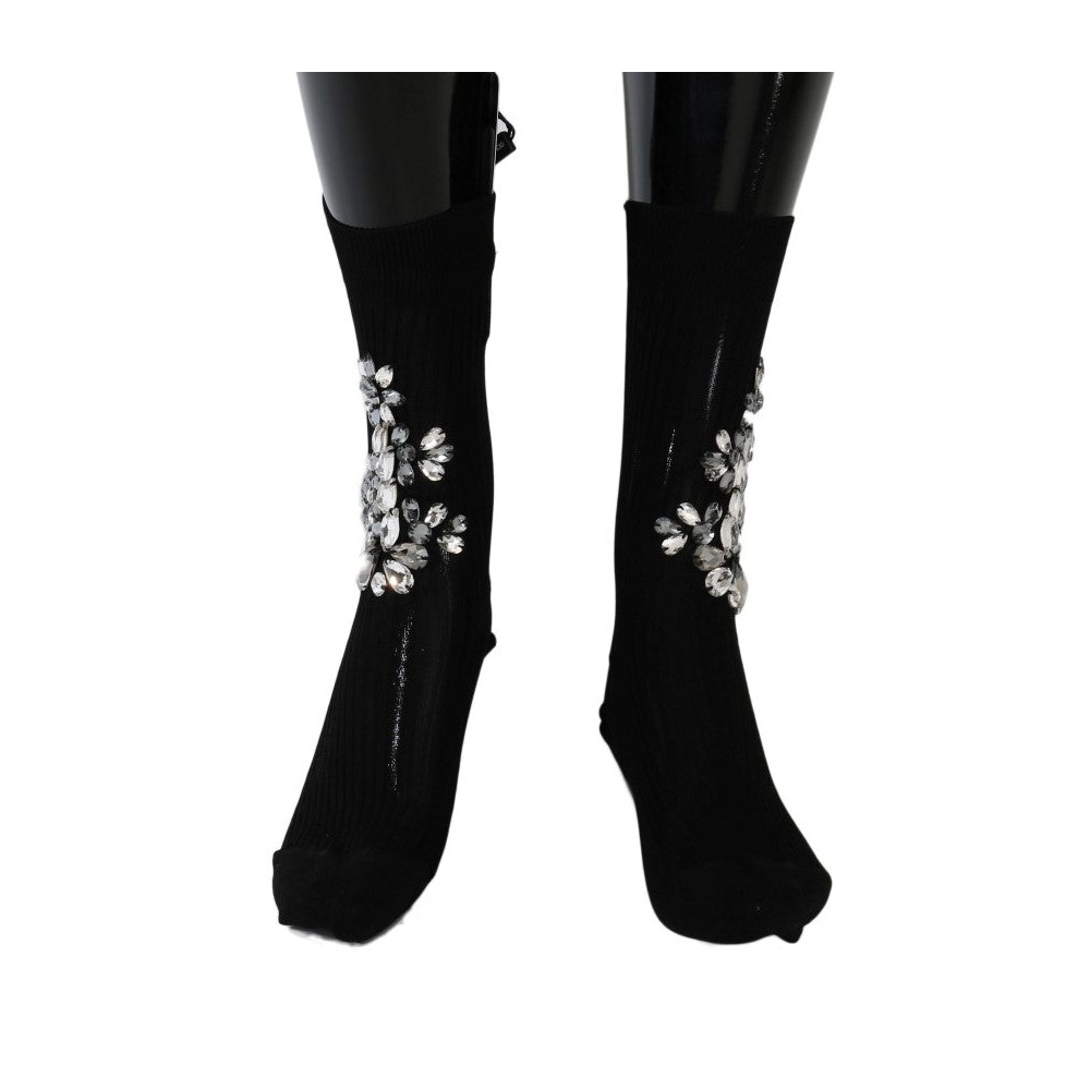 Dolce & Gabbana Schwarze Strickstrümpfe mit Kristallverzierung