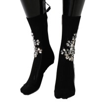 Dolce & Gabbana Schwarze Strickstrümpfe mit Kristallverzierung