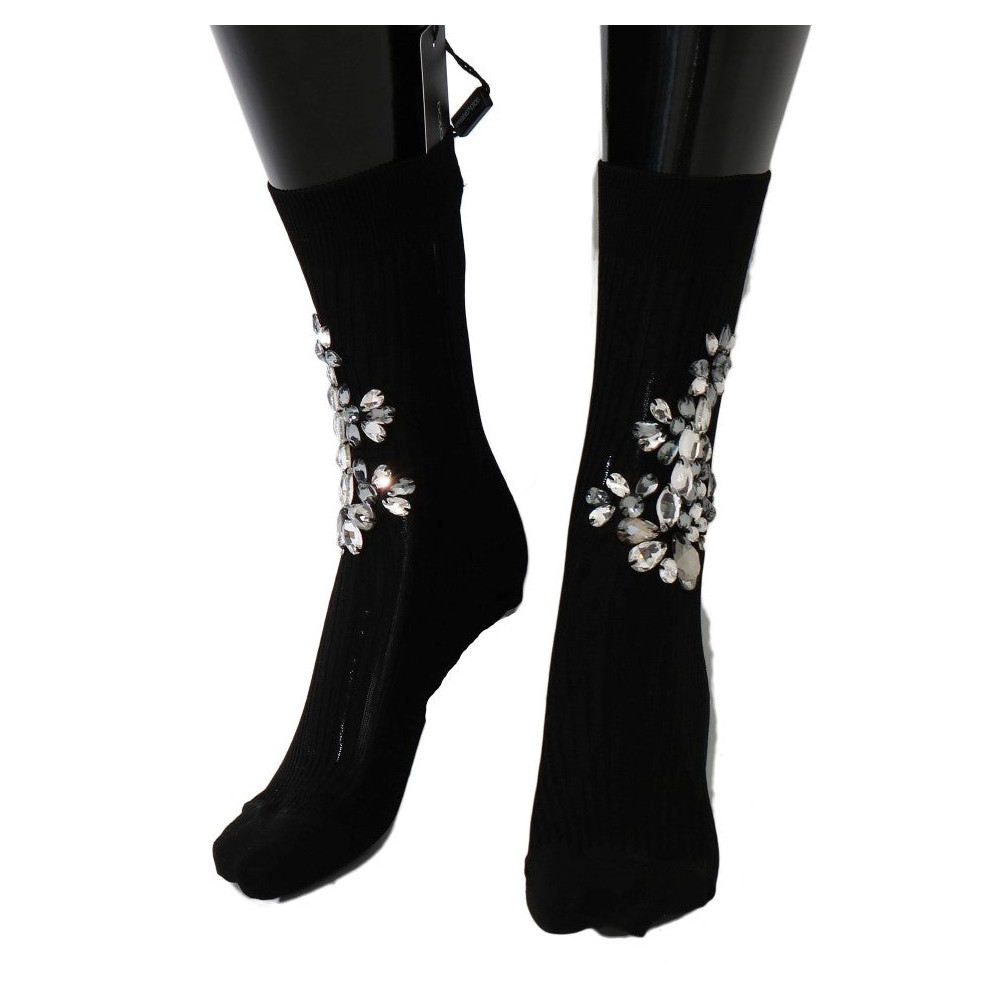 Dolce & Gabbana Schwarze Strickstrümpfe mit Kristallverzierung