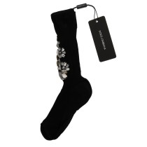 Dolce & Gabbana Schwarze Strickstrümpfe mit Kristallverzierung