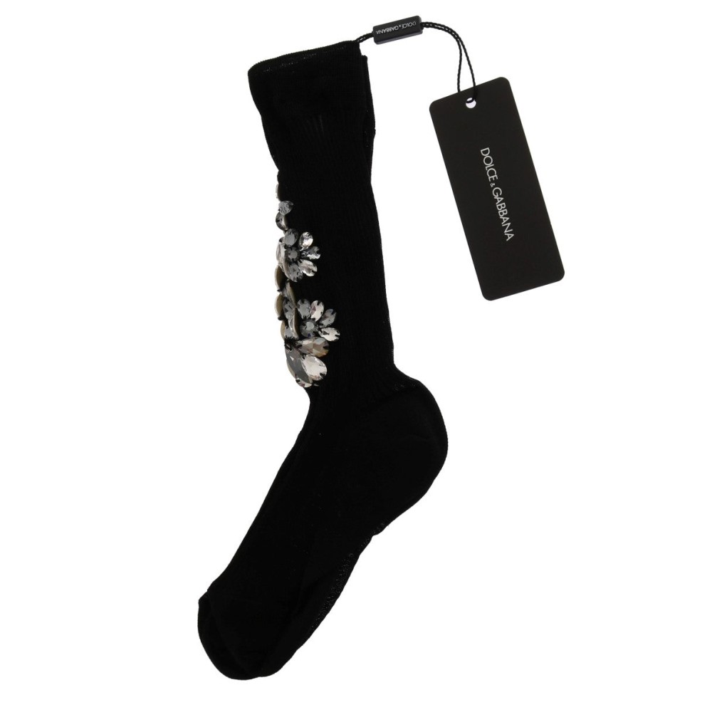 Dolce & Gabbana Schwarze Strickstrümpfe mit Kristallverzierung