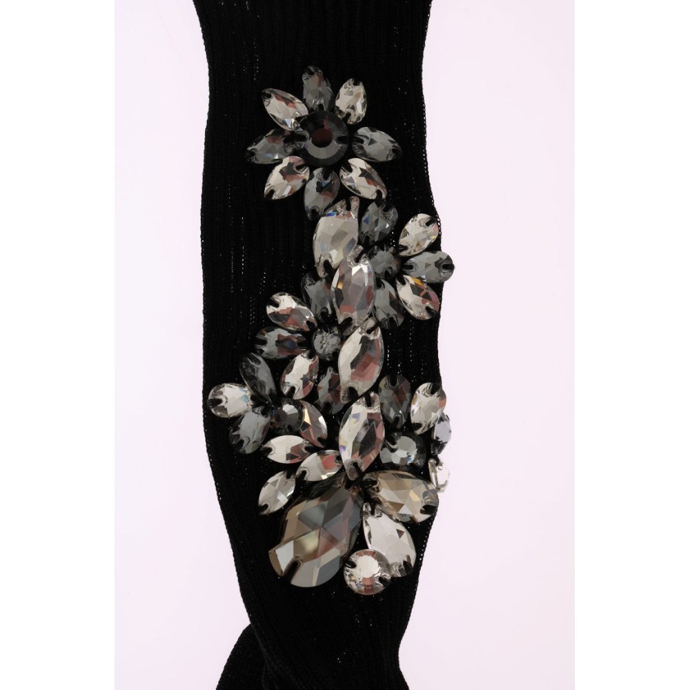 Dolce & Gabbana Schwarze Strickstrümpfe mit Kristallverzierung