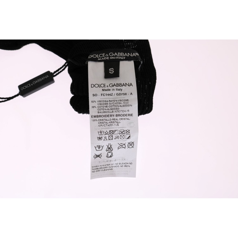 Dolce & Gabbana Schwarze Strickstrümpfe mit Kristallverzierung