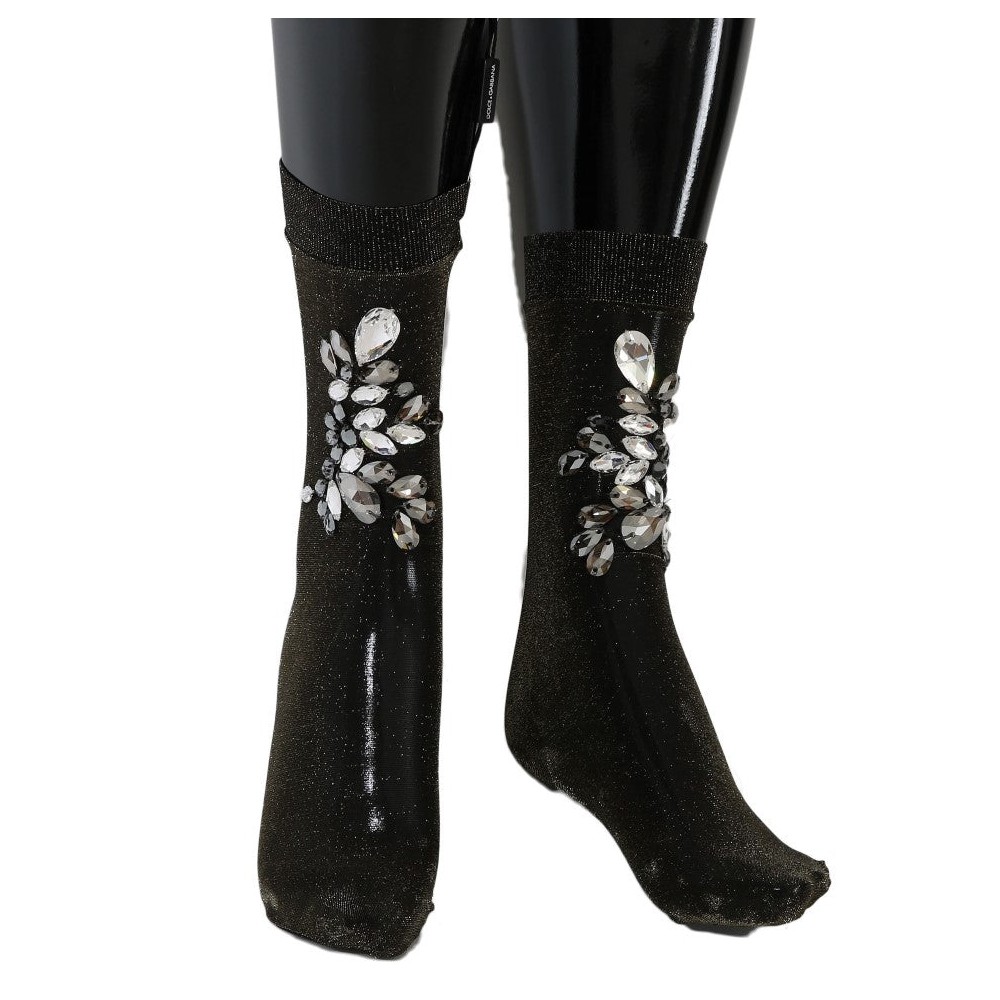 Dolce & Gabbana Schwarze kristallverzierte halterlose Strümpfe