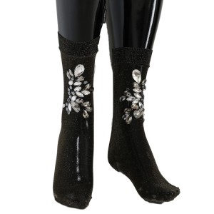 Dolce & Gabbana Schwarze kristallverzierte halterlose Strümpfe