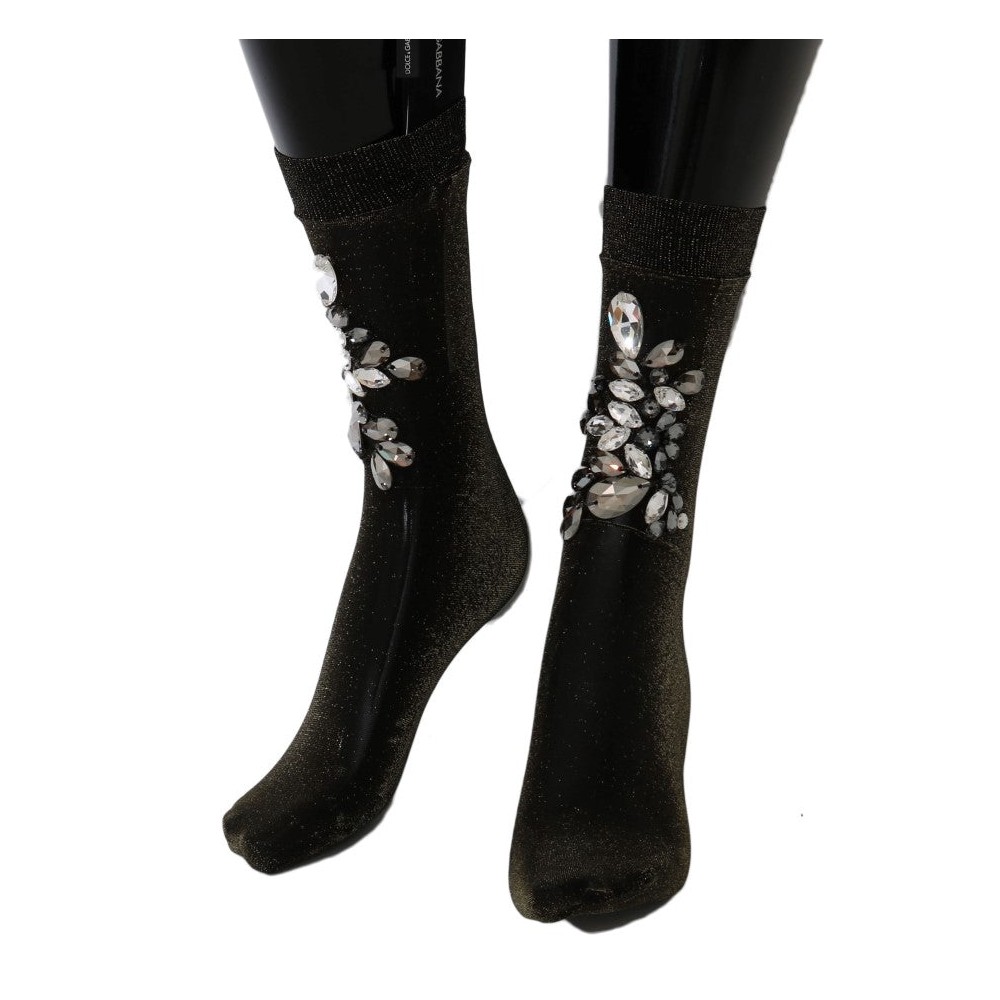 Dolce & Gabbana Schwarze kristallverzierte halterlose Strümpfe