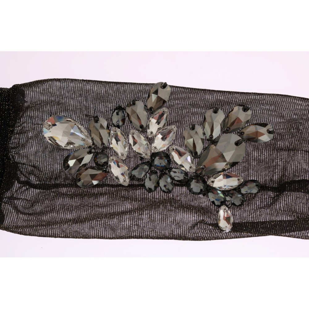 Dolce & Gabbana Schwarze kristallverzierte halterlose Strümpfe
