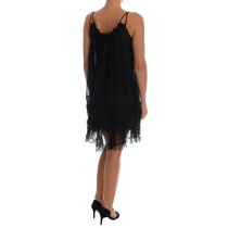 Dolce & Gabbana Elegantes schwarzes Seiden-Spitzen-Chemise-Kleid