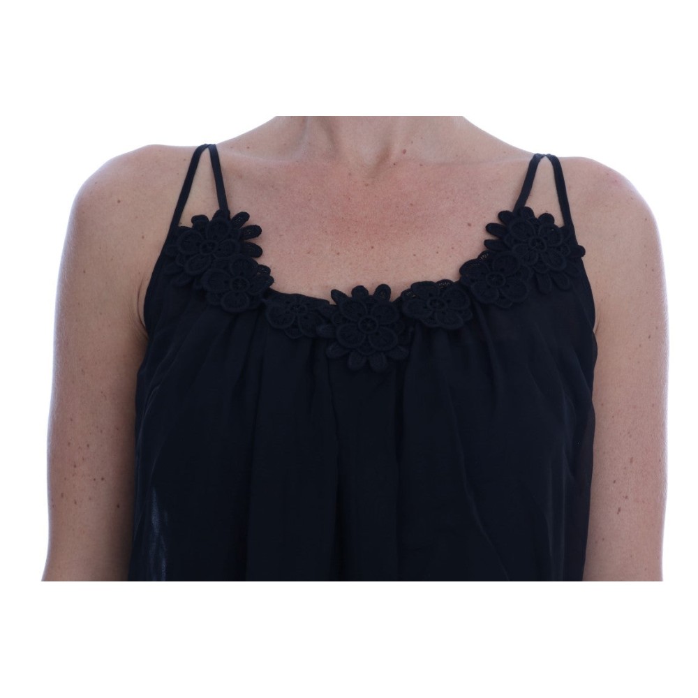 Dolce & Gabbana Elegantes schwarzes Seiden-Spitzen-Chemise-Kleid
