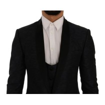 Dolce & Gabbana Elegantes blau-schwarzes Slim Fit Anzug Ensemble