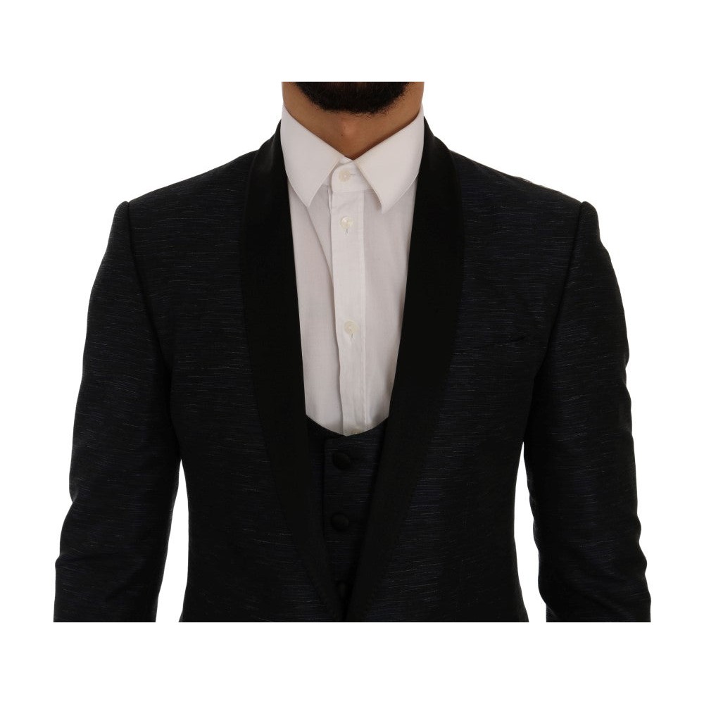 Dolce & Gabbana Elegantes blau-schwarzes Slim Fit Anzug Ensemble