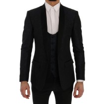 Dolce & Gabbana Elegantes blau-schwarzes Slim Fit Anzug Ensemble