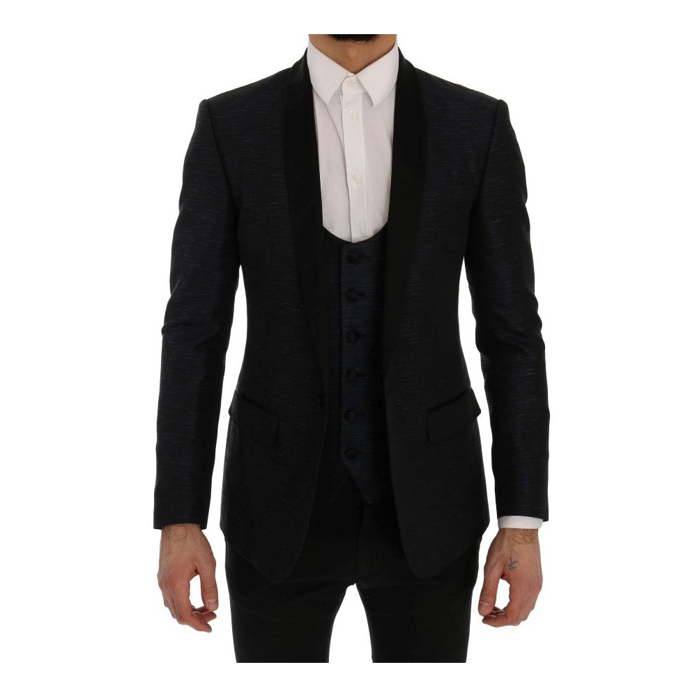 Dolce & Gabbana Elegantes blau-schwarzes Slim Fit Anzug Ensemble