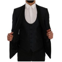 Dolce & Gabbana Elegantes blau-schwarzes Slim Fit Anzug Ensemble