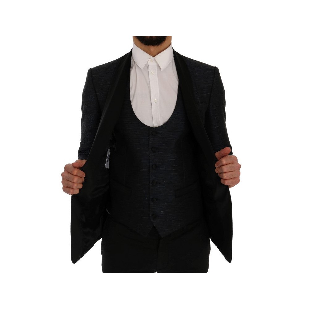 Dolce & Gabbana Elegantes blau-schwarzes Slim Fit Anzug Ensemble