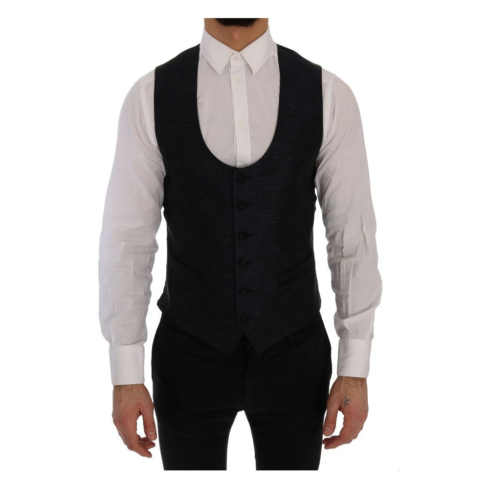 Dolce & Gabbana Elegantes blau-schwarzes Slim Fit Anzug Ensemble