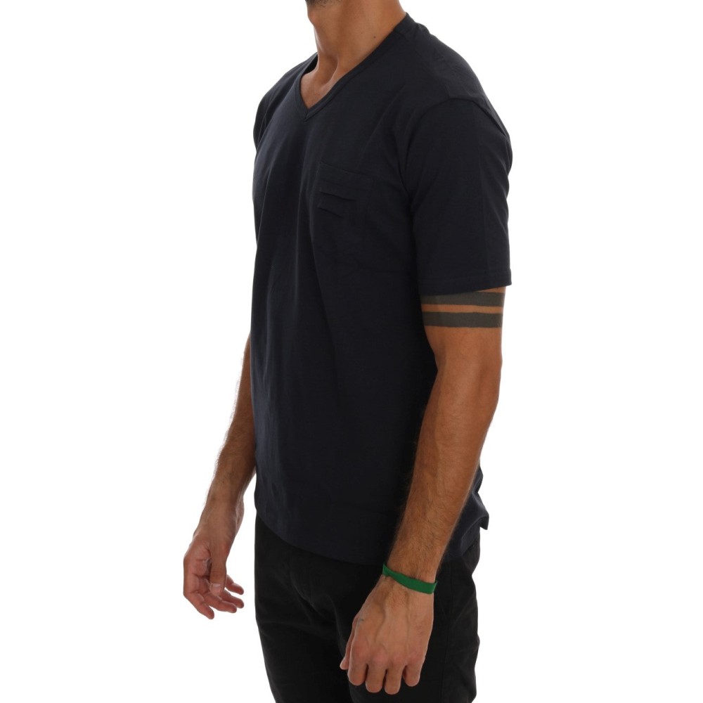 Daniele Alessandrini Schickes blaues Baumwoll-T-Shirt mit V-Ausschnitt