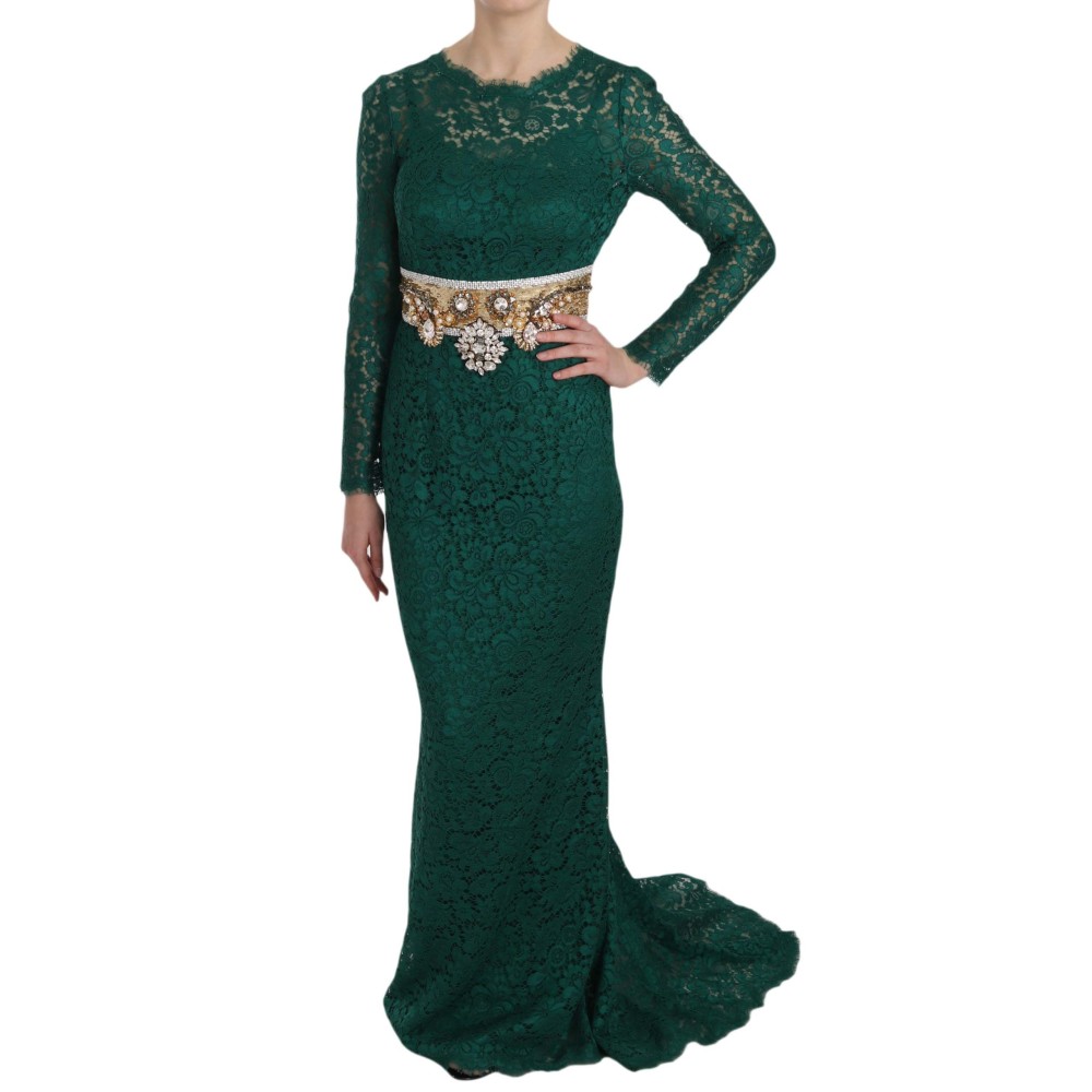 Dolce & Gabbana Emerald Elegance Langärmeliges bodenlanges Kleid