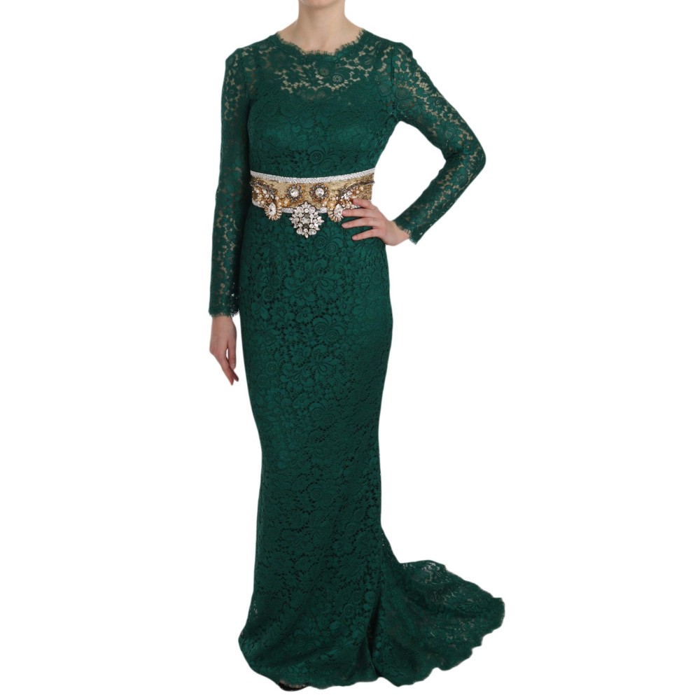 Dolce & Gabbana Emerald Elegance Langärmeliges bodenlanges Kleid