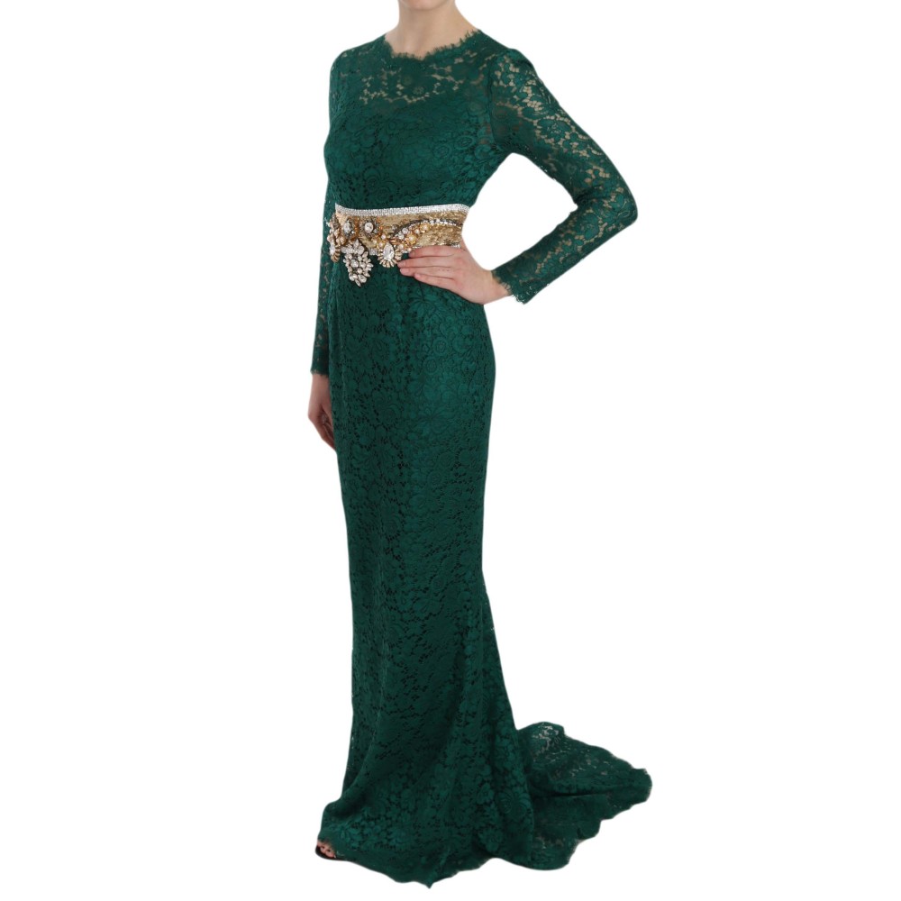 Dolce & Gabbana Emerald Elegance Langärmeliges bodenlanges Kleid