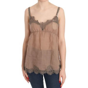 PINK MEMORIES Elegante Bluse aus braunem Leinen mit Spitze