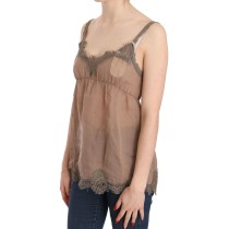 PINK MEMORIES Elegante Bluse aus braunem Leinen mit Spitze