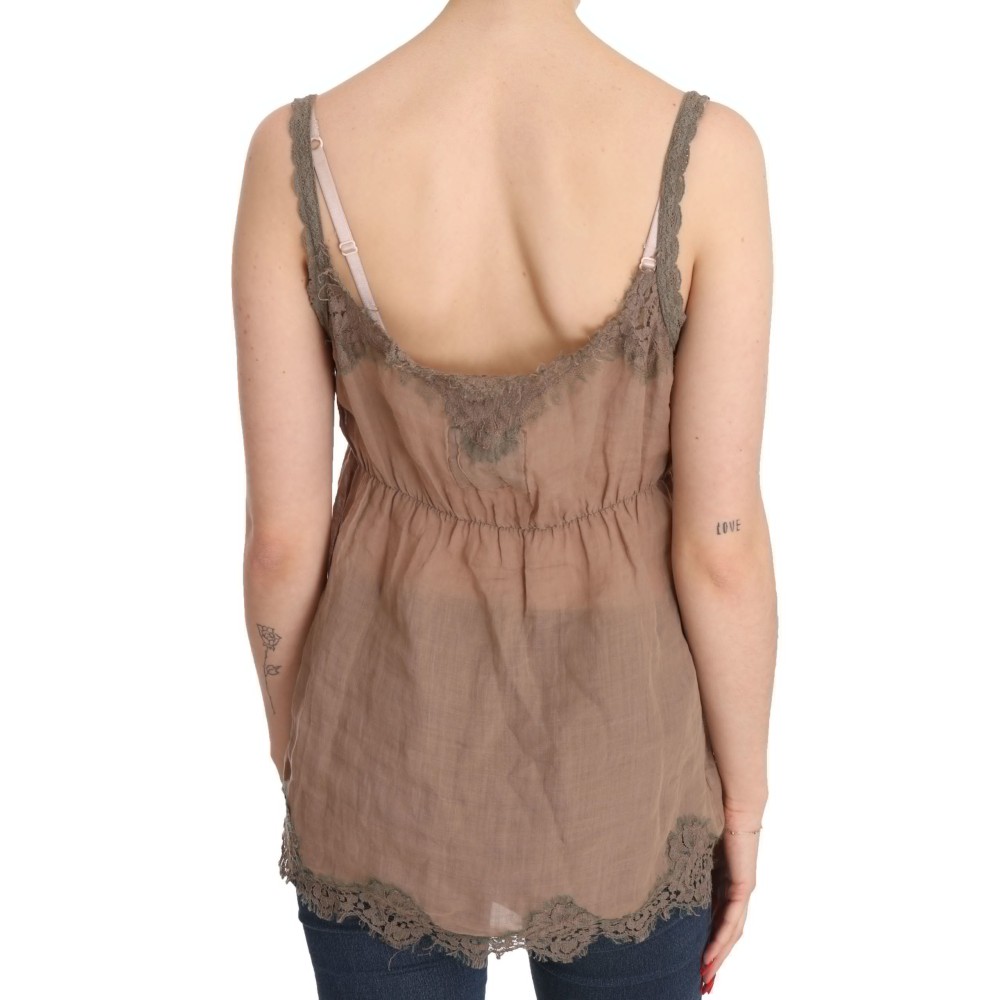 PINK MEMORIES Elegante Bluse aus braunem Leinen mit Spitze