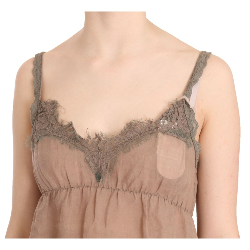 PINK MEMORIES Elegante Bluse aus braunem Leinen mit Spitze