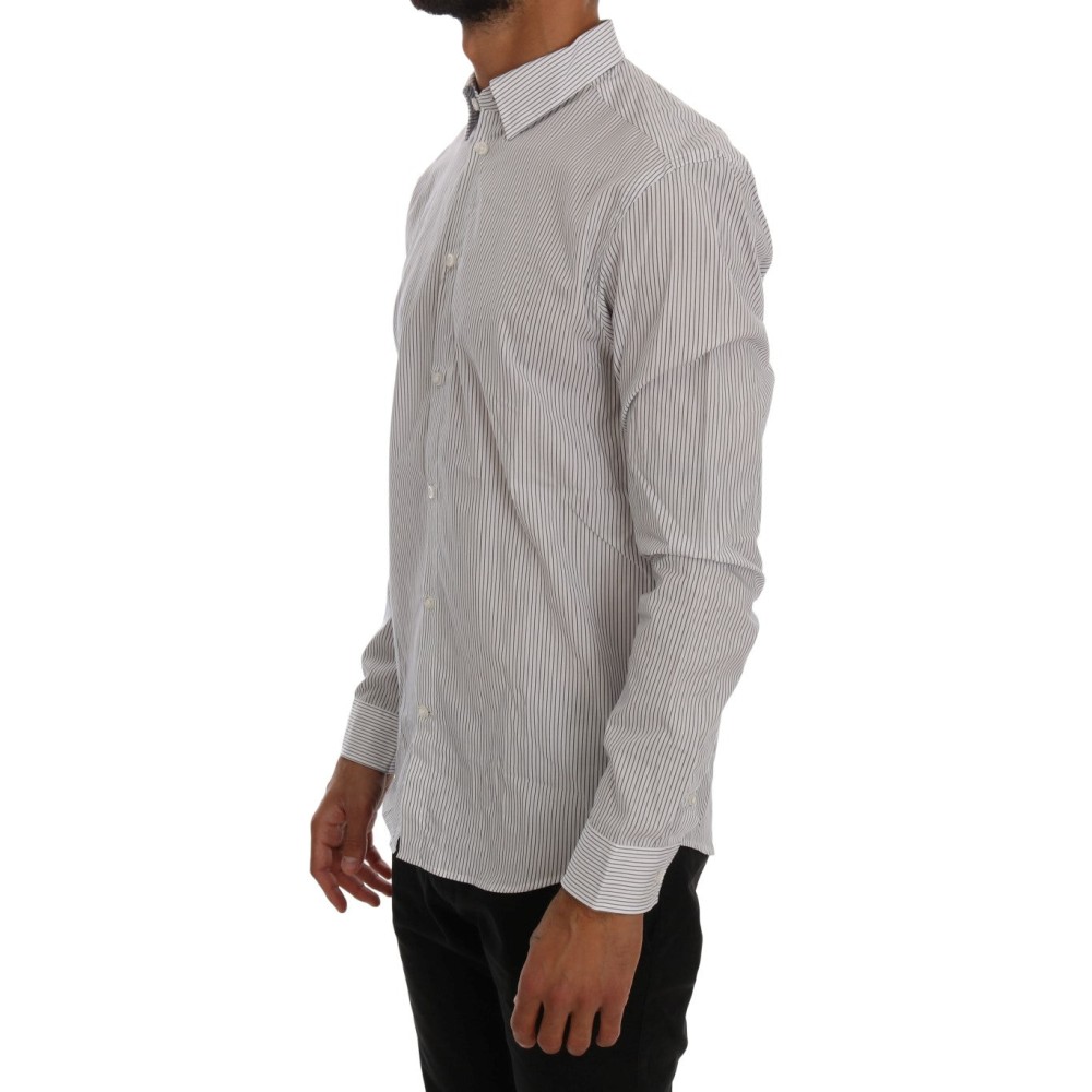 Frankie Morello Elegantes weiß-blau gestreiftes Freizeithemd