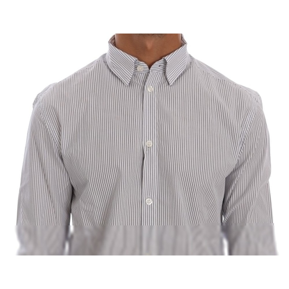 Frankie Morello Elegantes weiß-blau gestreiftes Freizeithemd