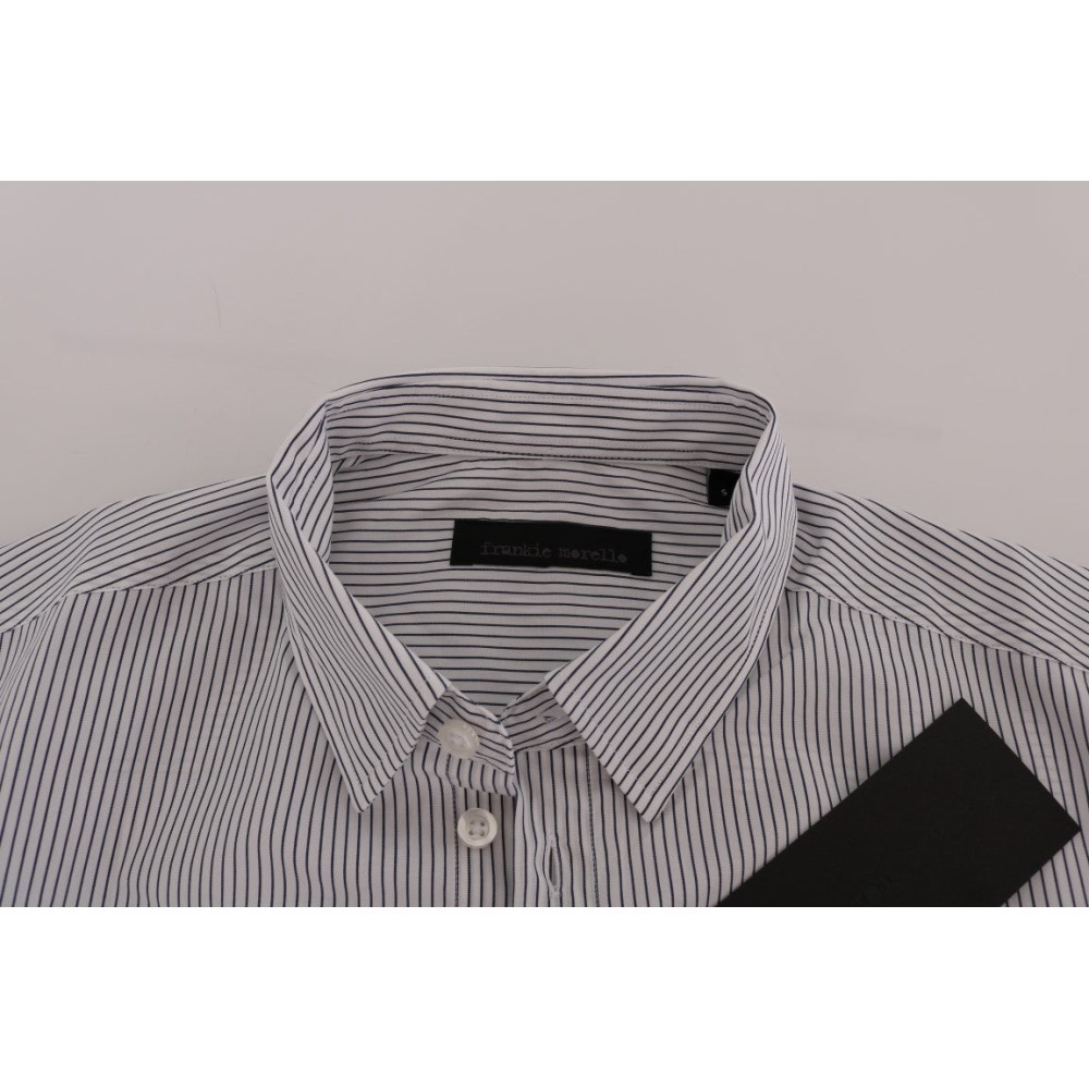 Frankie Morello Elegantes weiß-blau gestreiftes Freizeithemd
