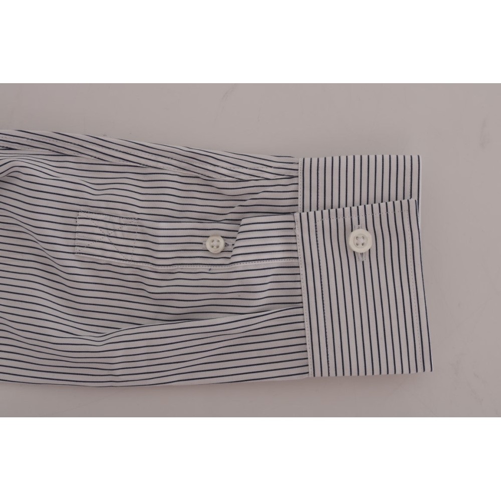 Frankie Morello Elegantes weiß-blau gestreiftes Freizeithemd