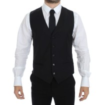 Dolce & Gabbana Elegantes Schwarzes Woll-Seiden-Kleid Weste