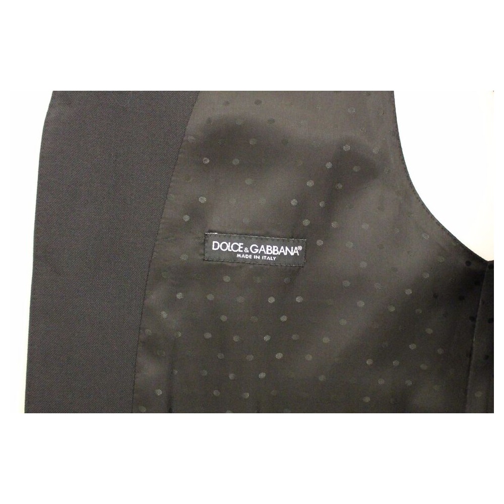 Dolce & Gabbana Elegantes Schwarzes Woll-Seiden-Kleid Weste