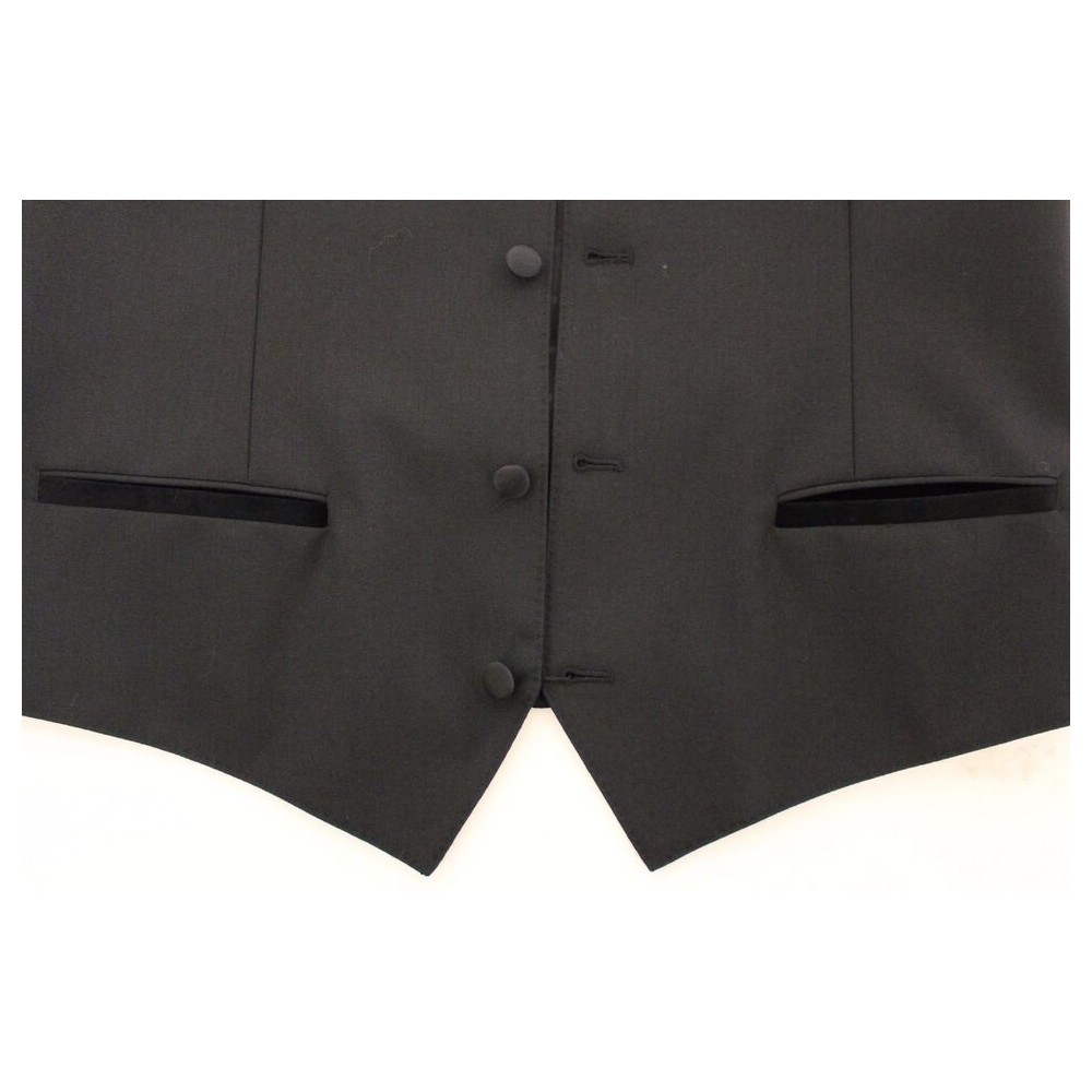 Dolce & Gabbana Elegantes Schwarzes Woll-Seiden-Kleid Weste