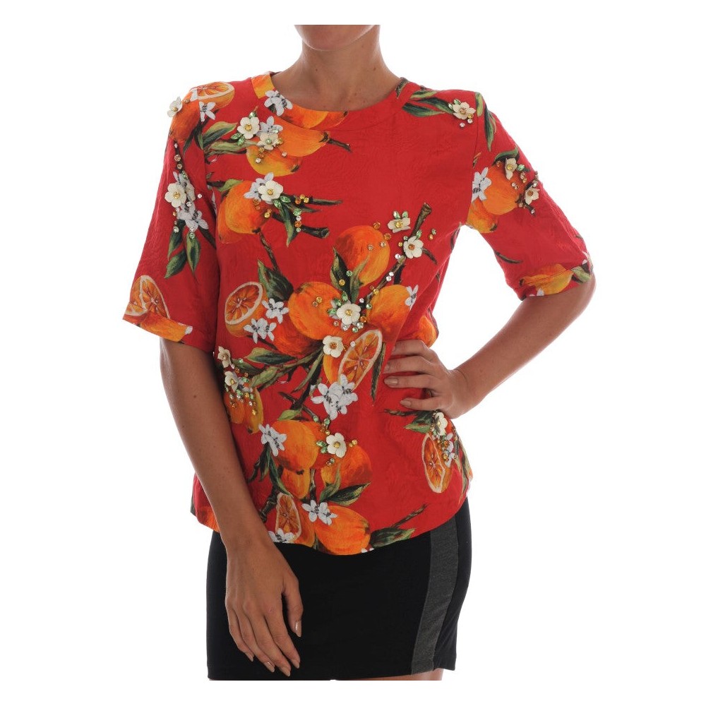 Dolce & Gabbana Verschönerte Bluse aus Crêpe mit Blütendruck