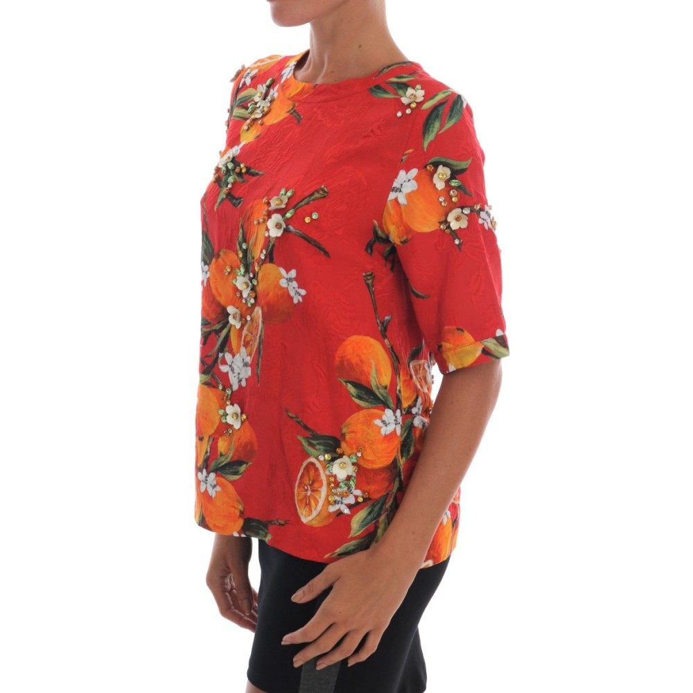 Dolce & Gabbana Verschönerte Bluse aus Crêpe mit Blütendruck
