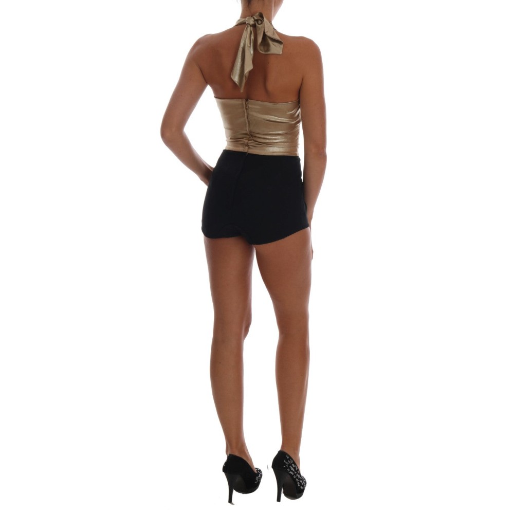 Dolce & Gabbana Gold-schwarzer Seidenstretch-Bodysuit-Strampler