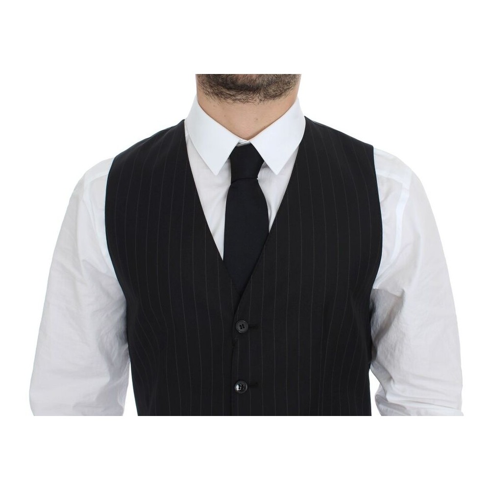 Dolce & Gabbana Schickes Schwarz gestreiftes Woll-Seiden-Kleid Weste