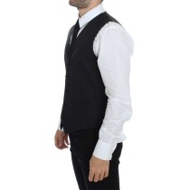 Dolce & Gabbana Schickes Schwarz gestreiftes Woll-Seiden-Kleid Weste