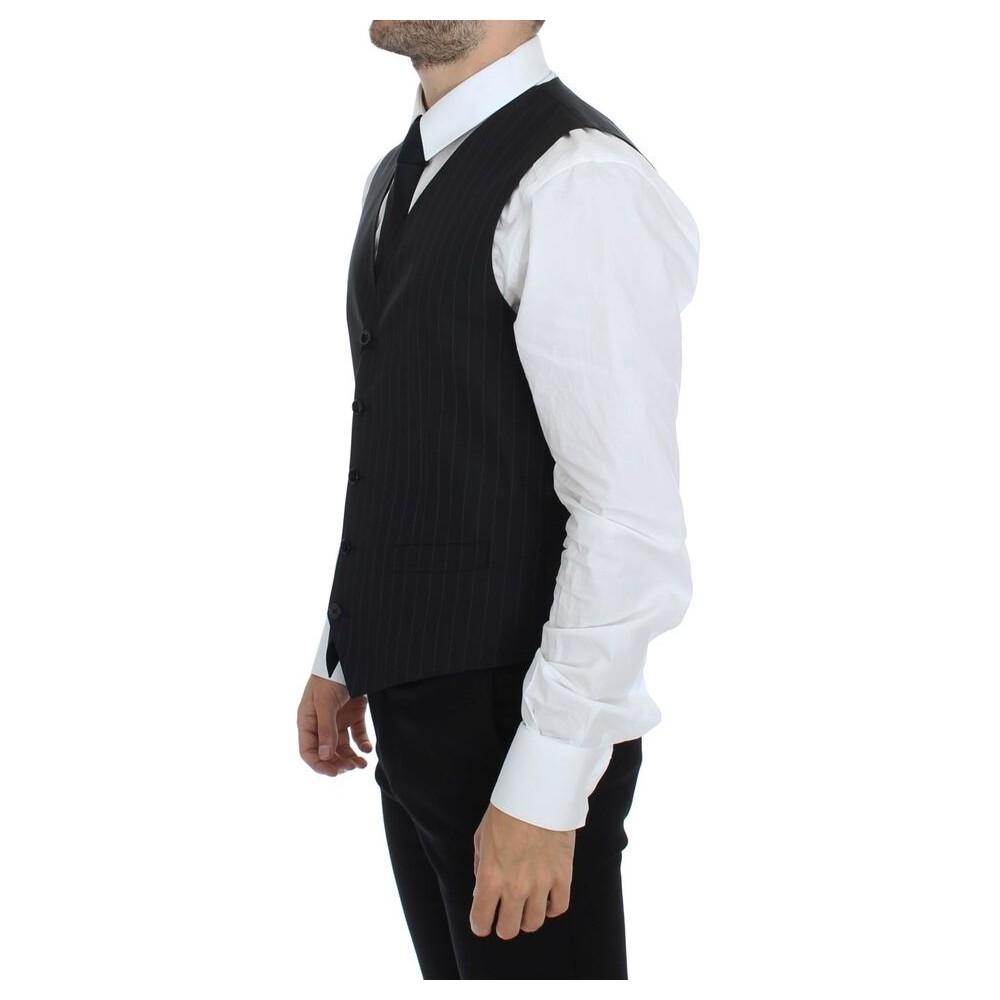 Dolce & Gabbana Schickes Schwarz gestreiftes Woll-Seiden-Kleid Weste