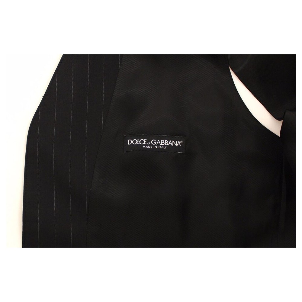 Dolce & Gabbana Schickes Schwarz gestreiftes Woll-Seiden-Kleid Weste