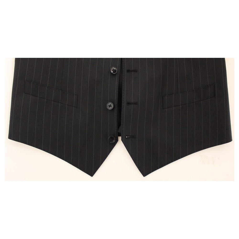 Dolce & Gabbana Schickes Schwarz gestreiftes Woll-Seiden-Kleid Weste