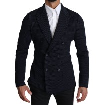 Dolce & Gabbana Eleganter dunkelblauer gepunkteter Blazer in schmaler Passform