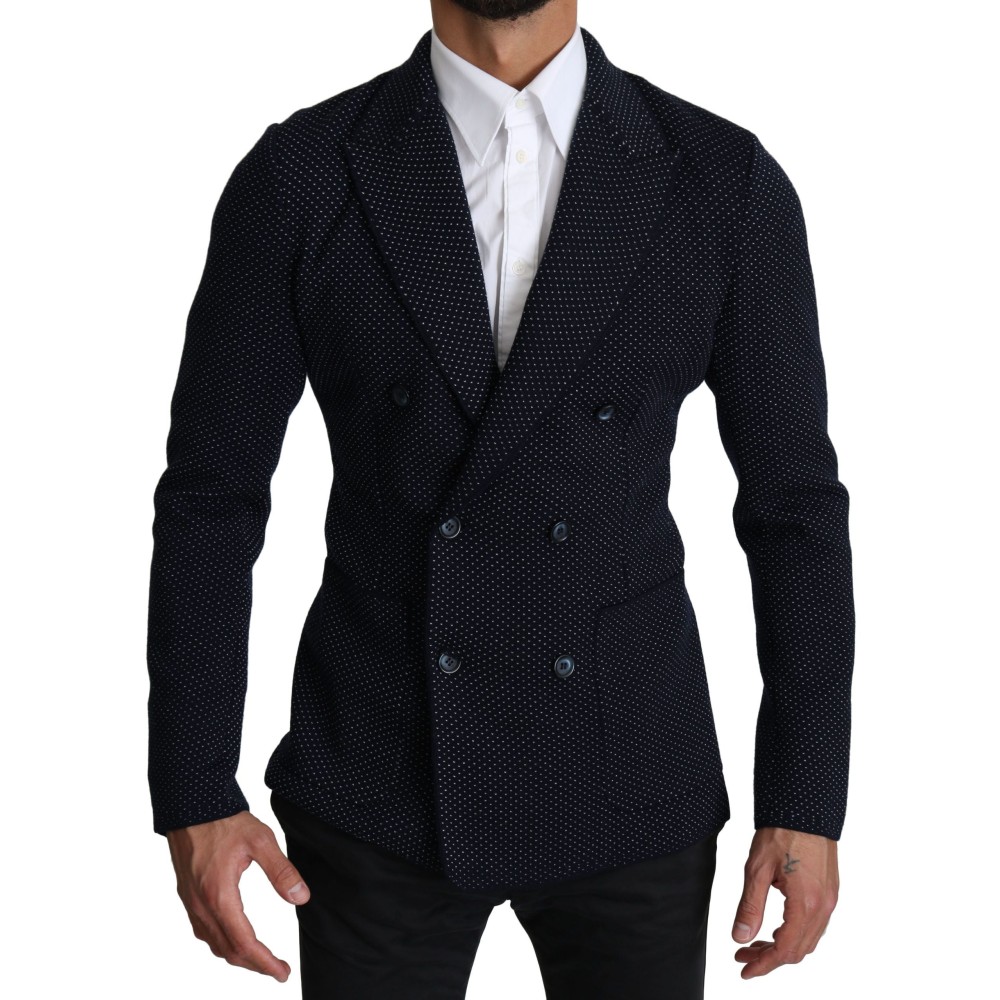 Dolce & Gabbana Eleganter dunkelblauer gepunkteter Blazer in schmaler Passform